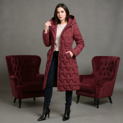 Olivia | Long Quilted Hooded Coat