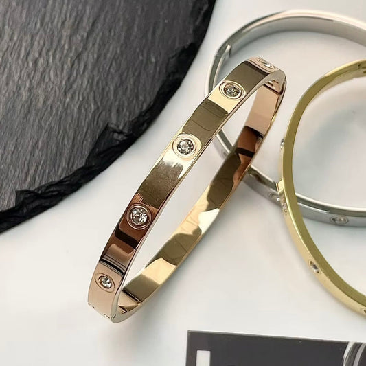 Crystal Charm Bangle - Rose Gold