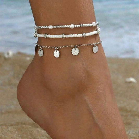Marley Beaded Anklet - Silver