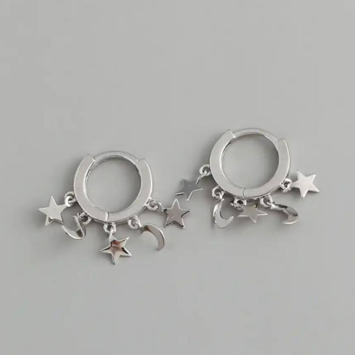 Moon & Star Fall Earrings - Silver