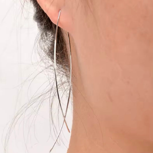 Long Cross Hoop Earrings - Silver