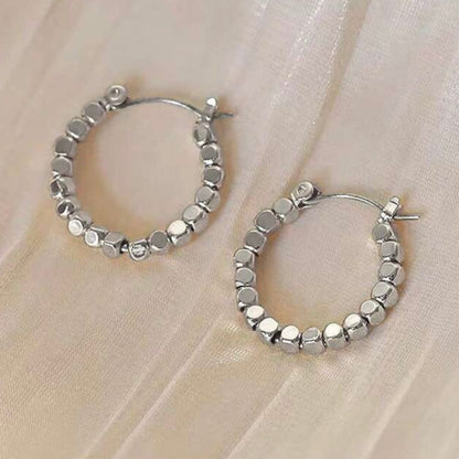 Small Evangeline Beaded Hoop Earrings - Silver