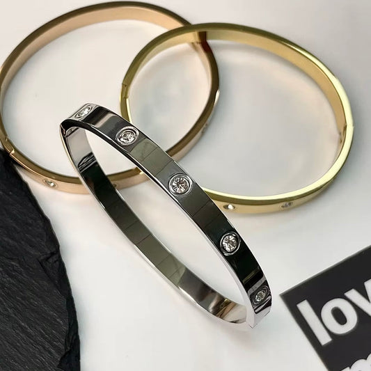 Crystal Charm Bangle - Silver