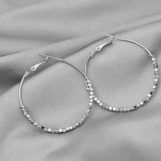 Evangeline Beaded Hoop Earrings - Silver