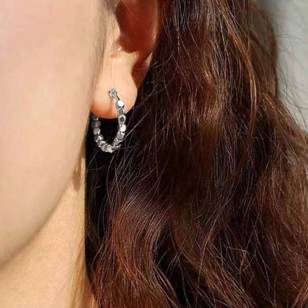 Small Evangeline Beaded Hoop Earrings - Silver