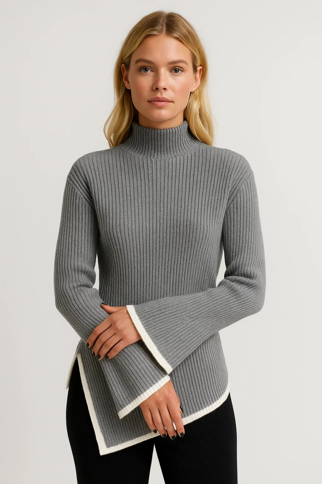 AUREOLE | FLARED-SLEEVE TURTONLECK KNIT SWEATER