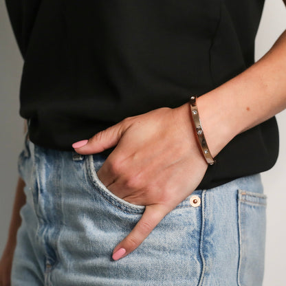 Crystal Charm Bangle - Rose Gold