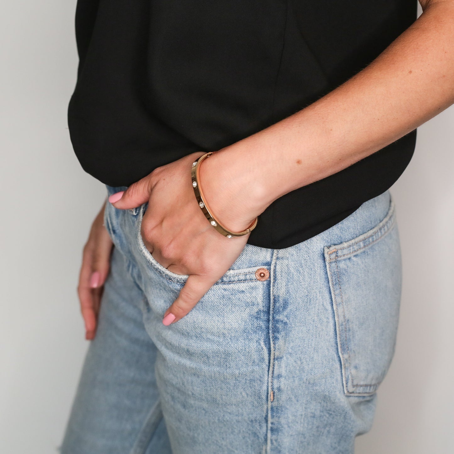 Crystal Charm Bangle - Gold