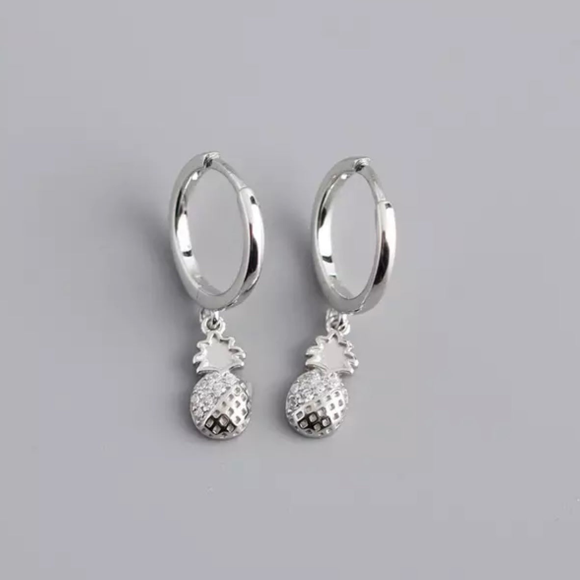 Pineapple Drop Earrings - Silver