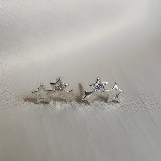 Small Triple Glitter Star Earrings