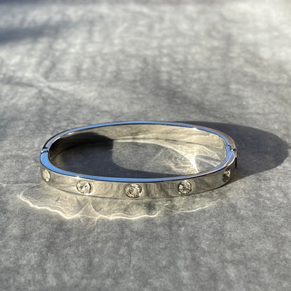 Crystal Charm Bangle - Silver