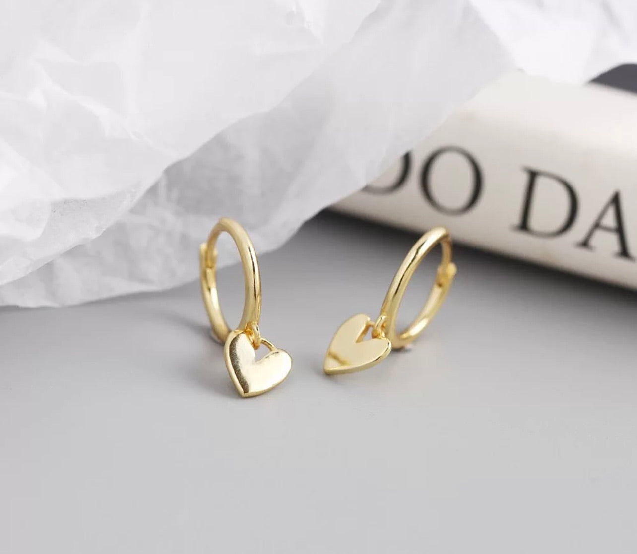 Heart Drop Earrings - Gold