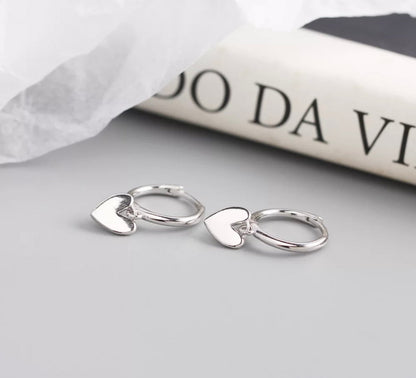 Heart Drop Earrings - Silver