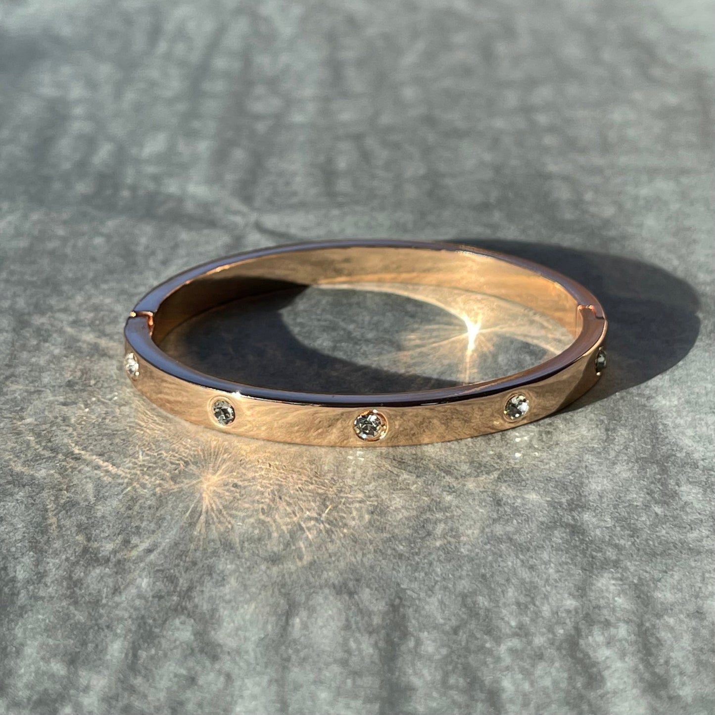 Crystal Charm Bangle - Rose Gold